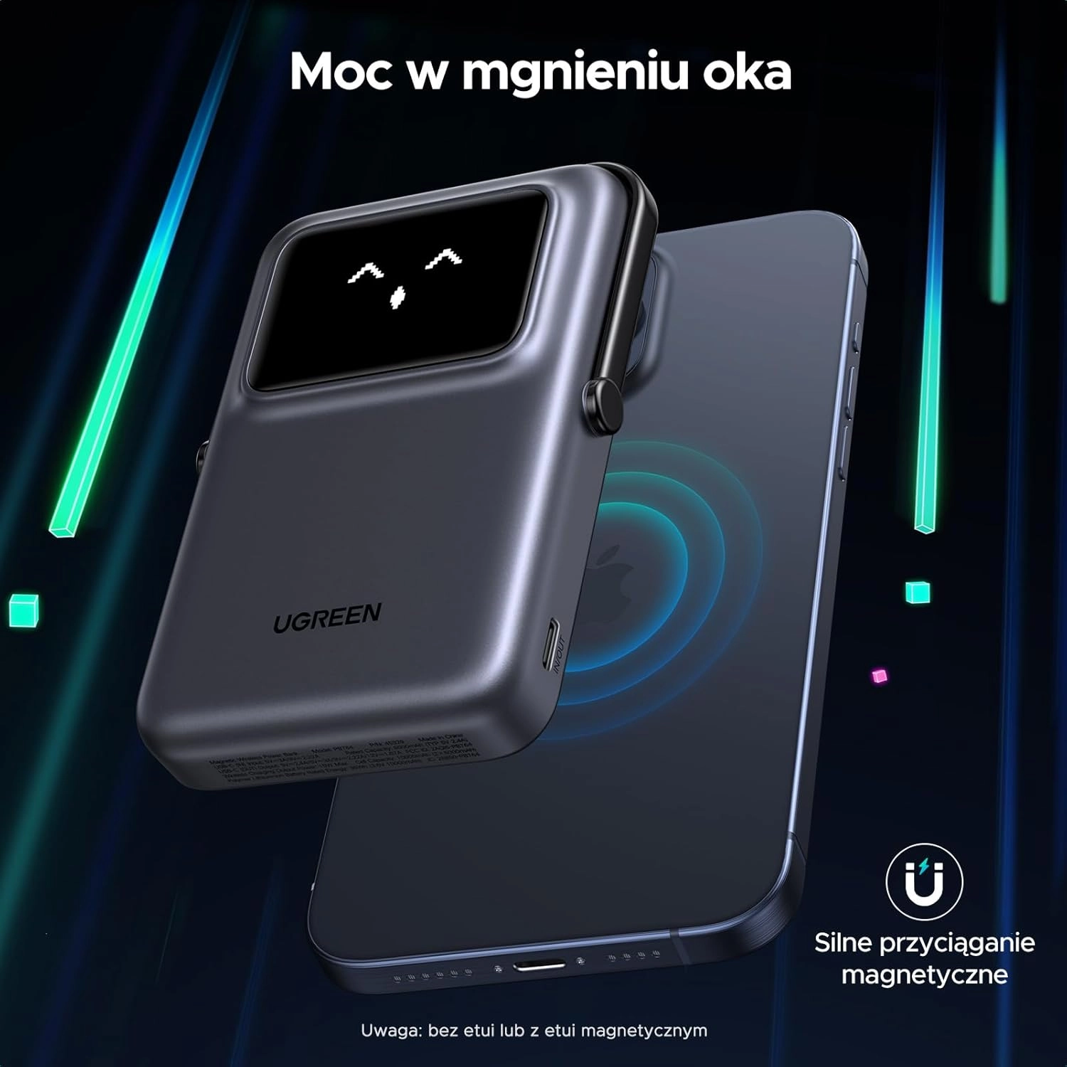 Powerbank UGREEN UNO PB572 Magnetyczny 10000mAh Qi 7,5W Fioletowy