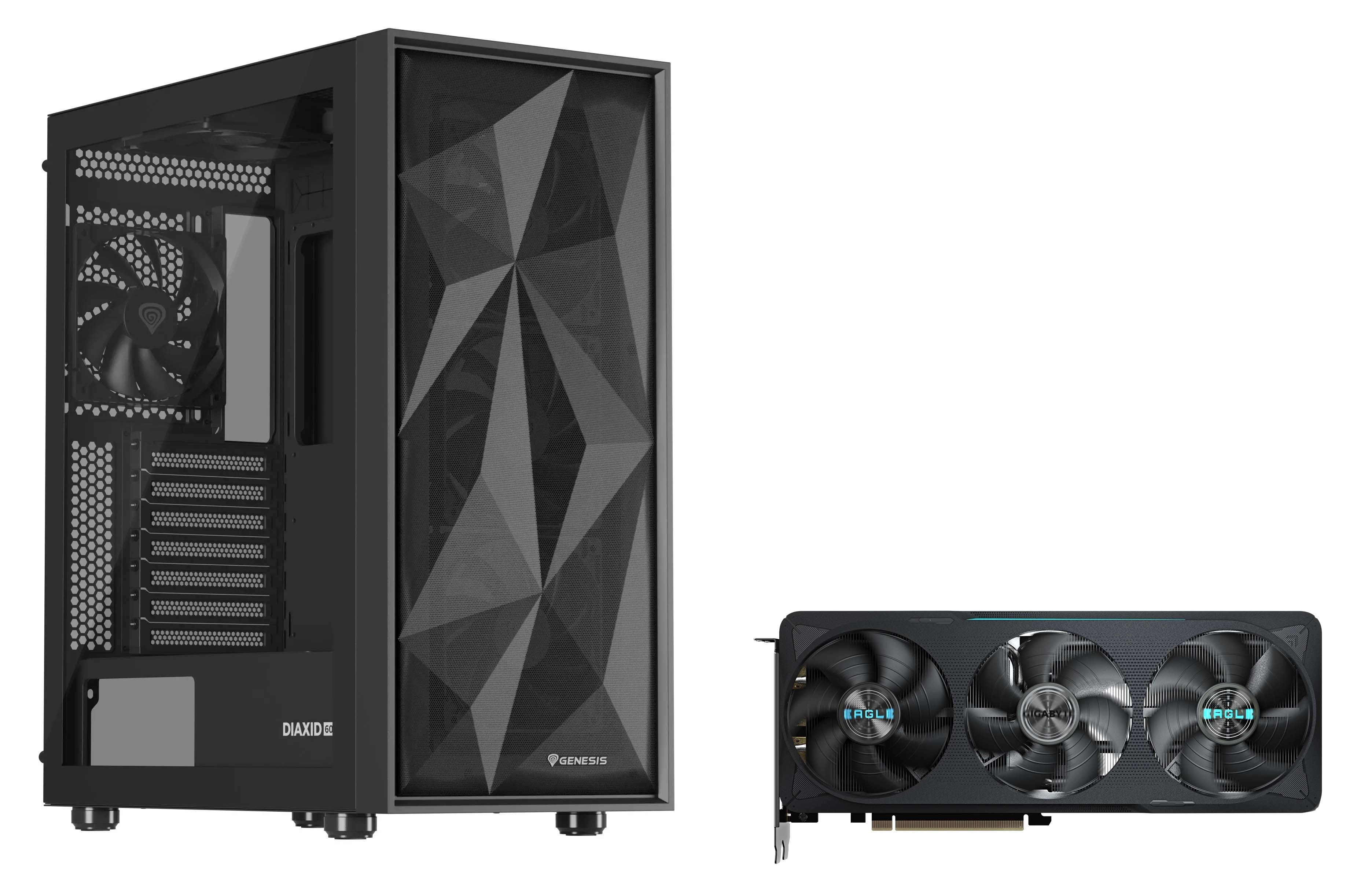 Obudowa Genesis Diaxid 605F Czarny + Gigabyte GeForce RTX 5070 EAGLE OC SFF 12GB GDDR7 192bit DLSS 4