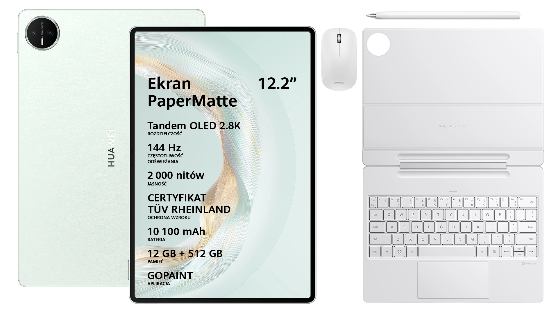 Tablet Huawei MatePad Pro 12,2" PaperMatte 12/512GB Wi-Fi Zielony + M-Pencil 3 gen +NearLink Mouse