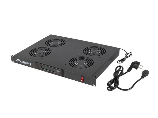 Panel wentylacyjny Lanberg AK-1503-B LCD Poziomy 1U z Termostatem do Szaf 19" 4 Wentylatory 230V Czarny