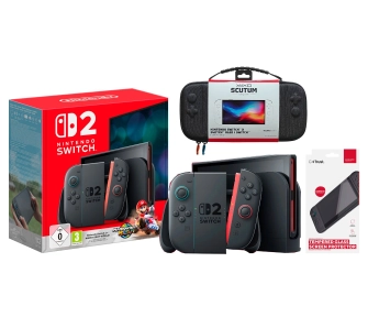 Konsola Nintendo Switch 2 Joy-Con Czarny + Mario Kart World + Etui Yaxo Scutum Techno + Szkło hartowane Trust GXT 1254