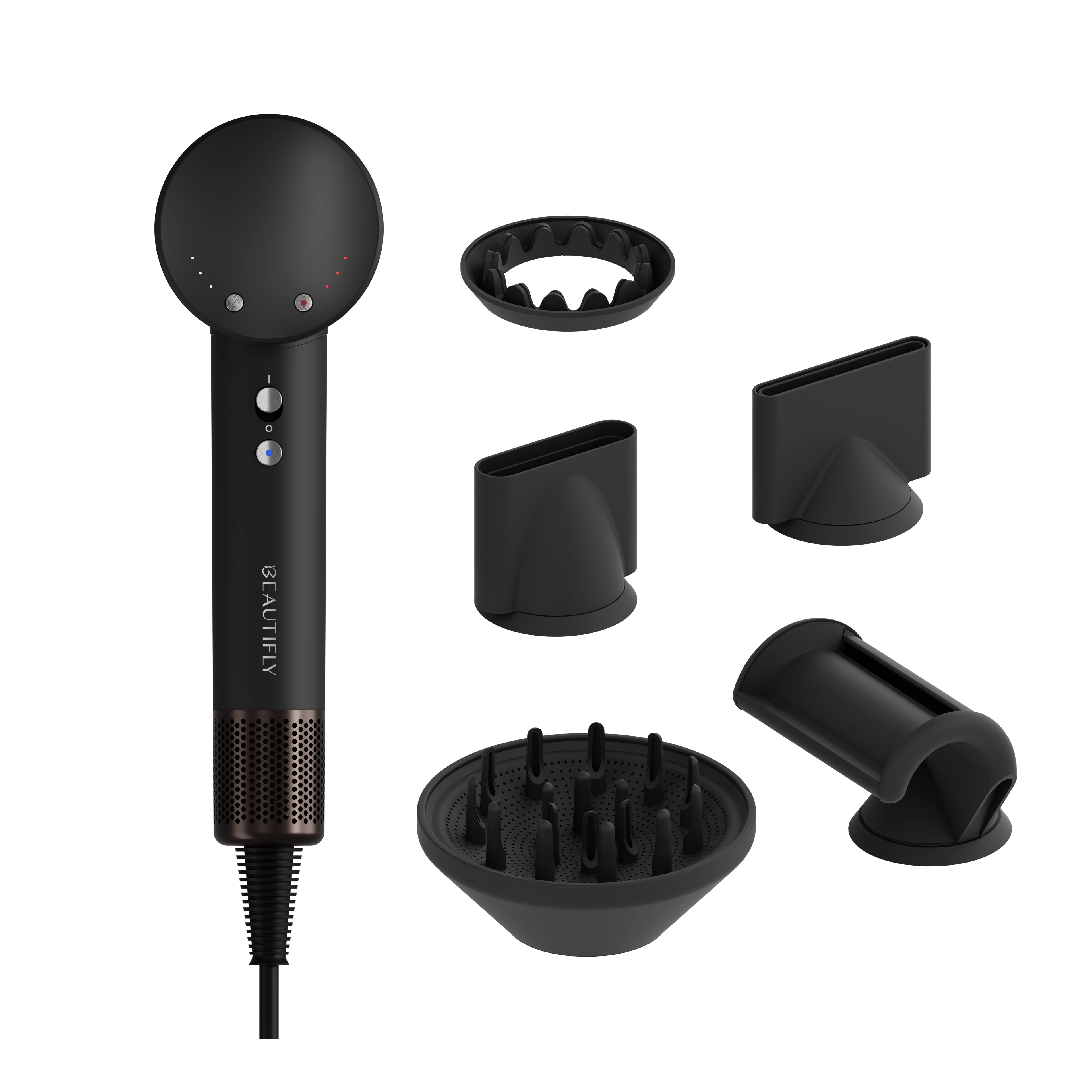 Suszarka do włosów Beautifly DryFinity Dyfuzor Zimny nawiew 1600W 3 prędkości 3 temperatury Grafitowy