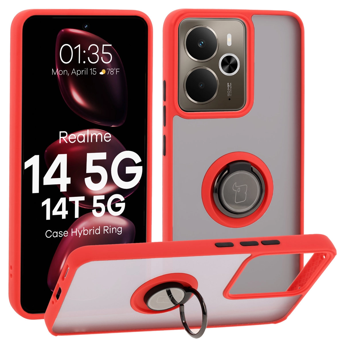 Bizon z uchwytem na palec Hybrid Ring do Xiaomi POCO F7 Pro Przydymione z Czerwoną ramką