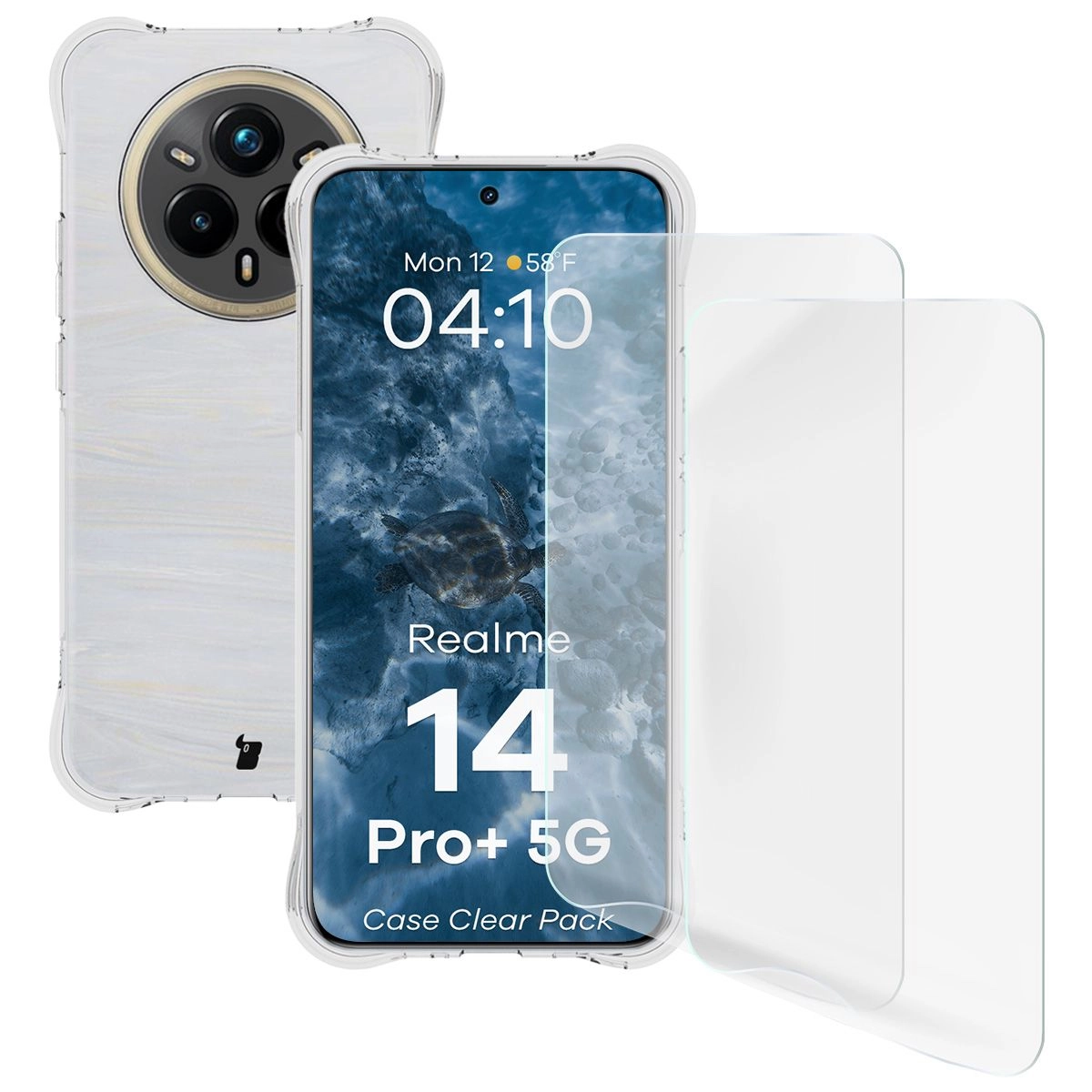 Zestaw ochronny Bizon elastyczne etui Salpa + 2x folia na ekran Clear Pack do Realme 14 Pro Plus 5G