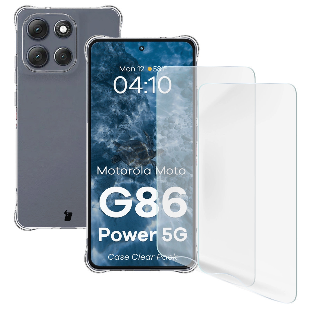Zestaw ochronny Bizon elastyczne etui Salpa + 2x folia na ekran Clear Pack do Motorola Moto G86 5G