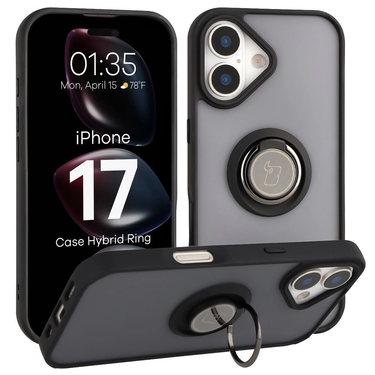 Bizon z uchwytem na palec Hybrid Ring do Honor 400 Lite 5G Przydymione z Czarną ramką