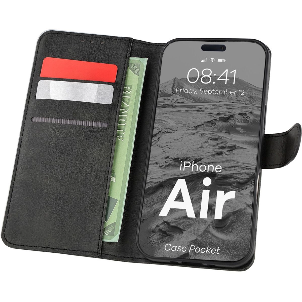 Etui Bizon z klapką Pocket do Apple iPhone Air Czarny