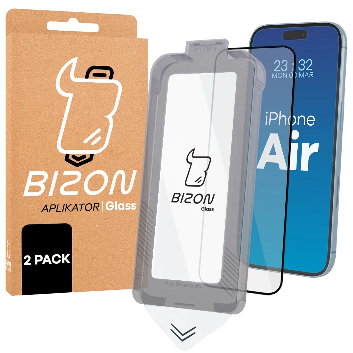 Szkło hartowane Bizon z ramką do łatwej aplikacji Glass Aplikator do iPhone Air 2szt