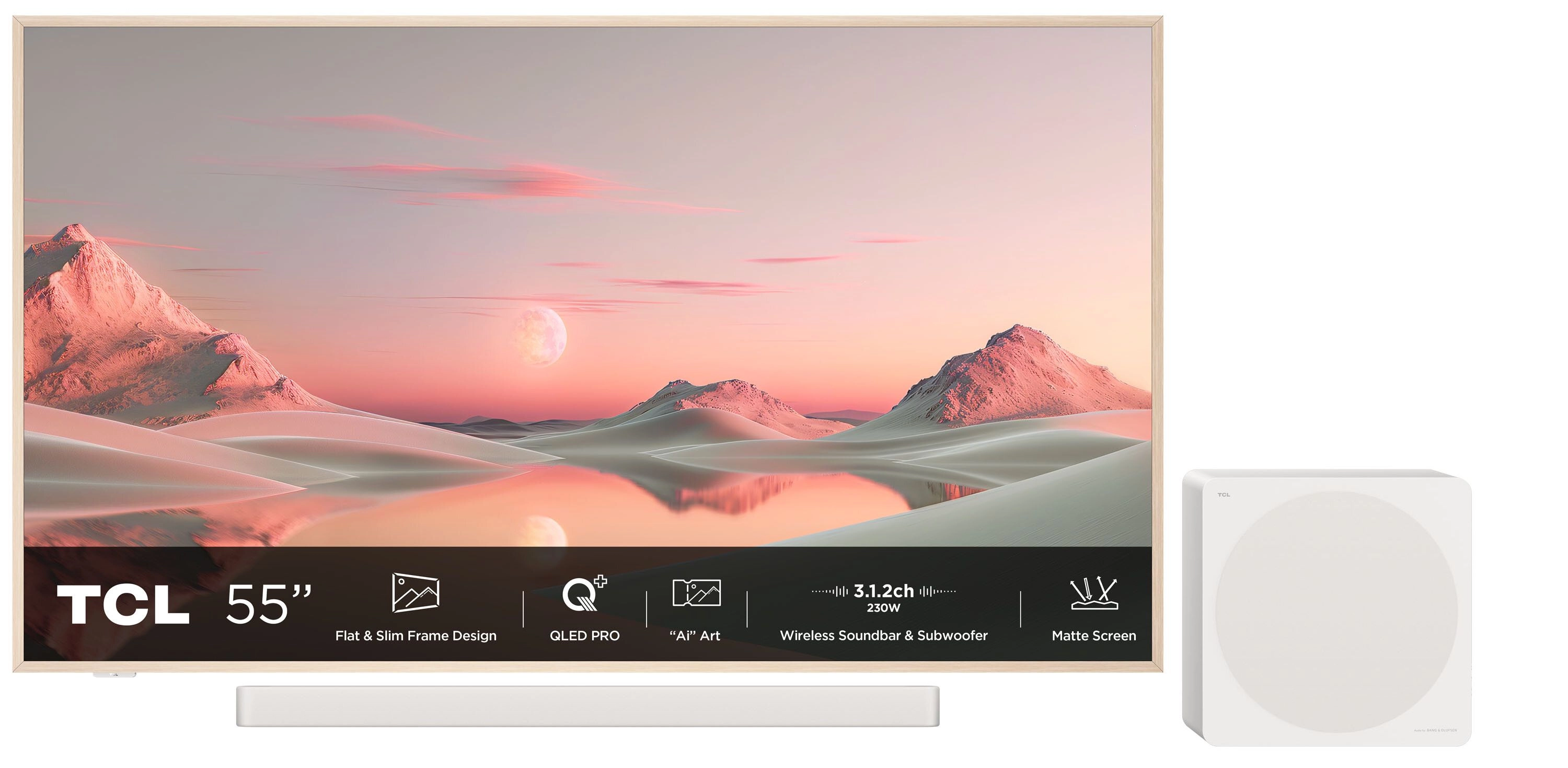 Telewizor TCL NXTVision 55A300 Pro 55" QLED 4K 144Hz Google TV Dolby Vision IQ Dolby Atmos Soundbar, Subwoofer HDMI 2.1 DVB-T2