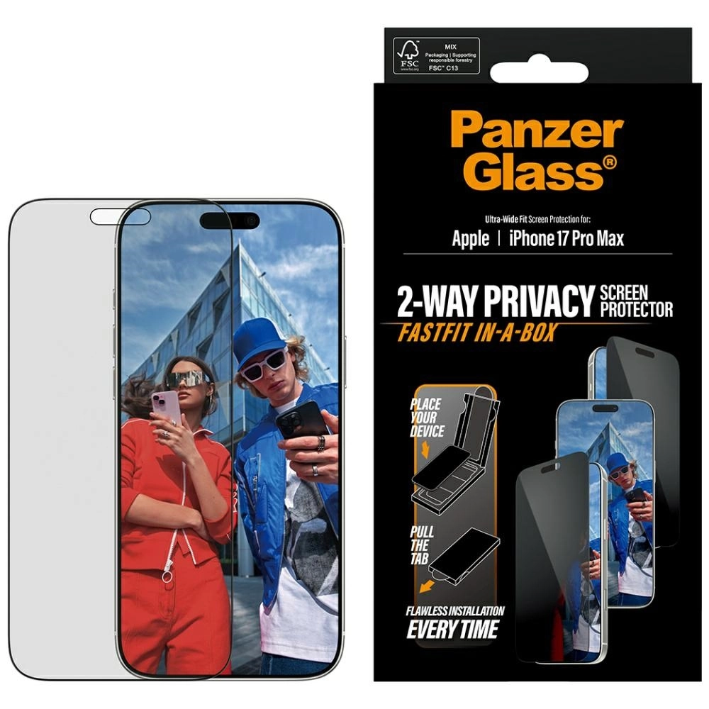 Szkło hartowane PanzerGlass prywatyzujące Ultra-Wide Fit Fastfit do iPhone 17 Pro Max