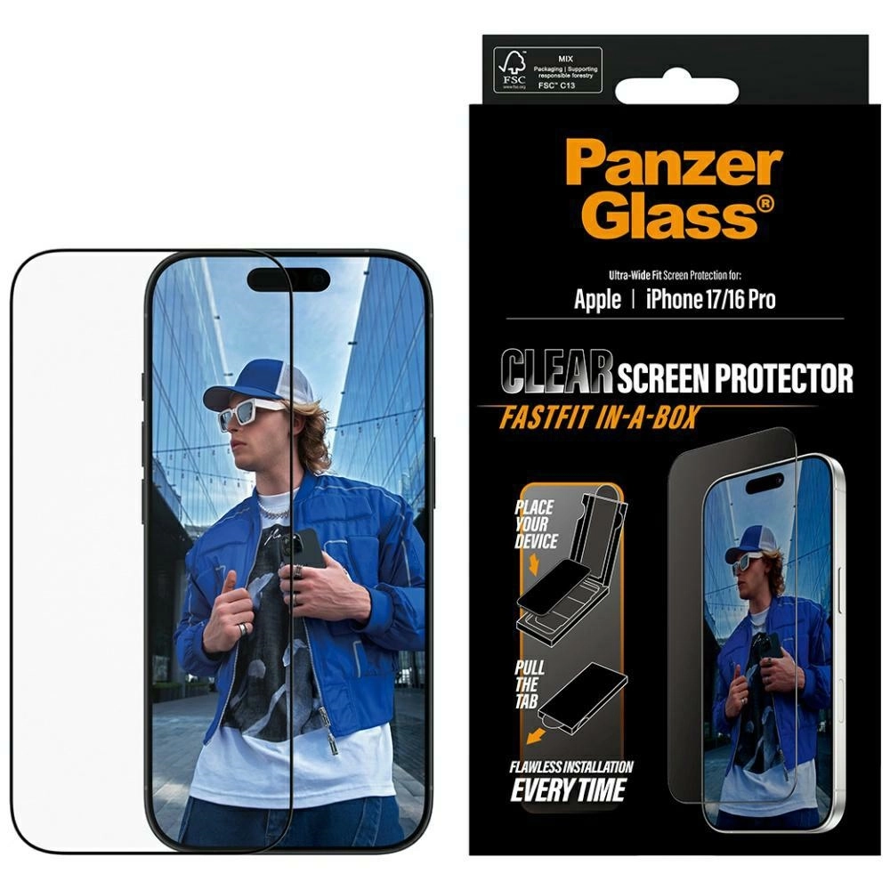 Szkło hartowane PanzerGlass Ultra-Wide Fit Fastfit do iPhone 17 / 16 Pro