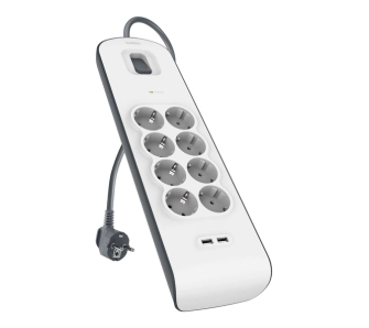 Listwa Belkin BSV804VF2M-V2 8 gniazd, 2x USB-A, 2m Biało-czarny