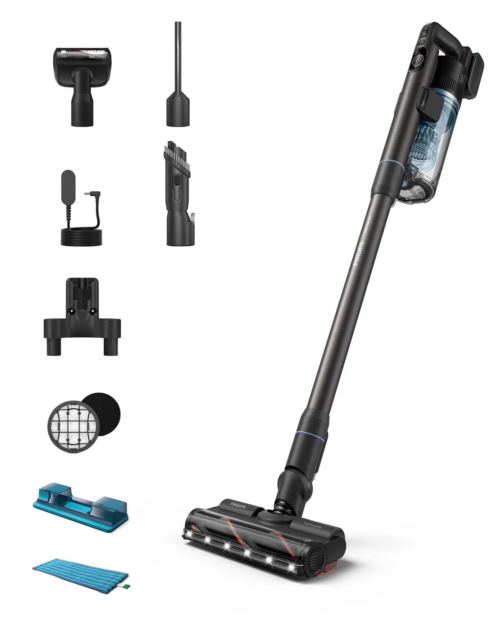 Odkurzacz bezprzewodowy Philips 7000 Aqua XC7163/01 80min Funkcja mycia Wymienny akumulator Mini elektroszczotka