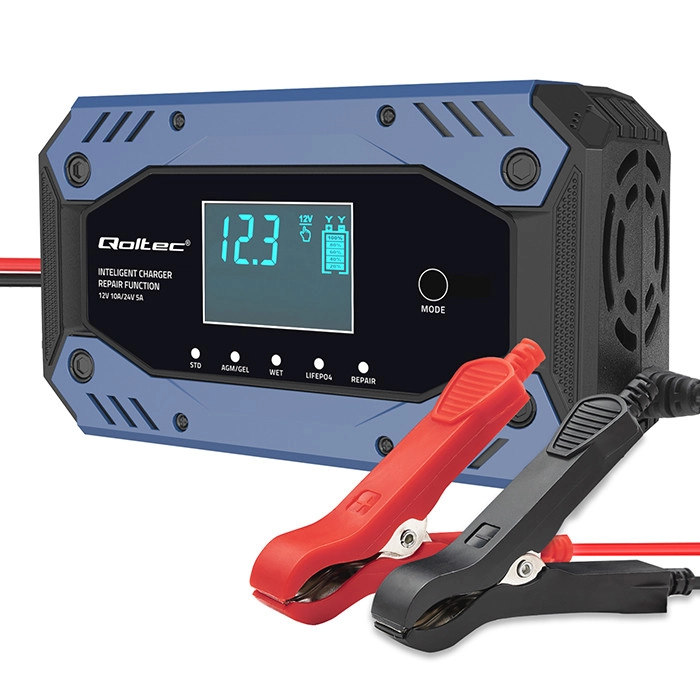 Ładowarka Qoltec 52482 Inteligentna do akumulatora STD AGM GEL LiFePO4 12-24V / 10A Prostownik z funkcją naprawy