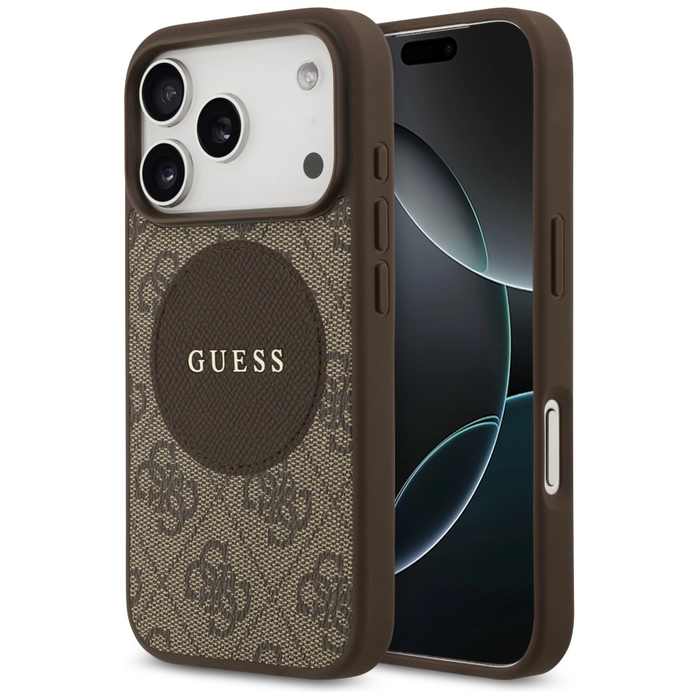 Etui Guess 4G Circle Classic Logo MagSafe do iPhone 17 Pro Brązowy