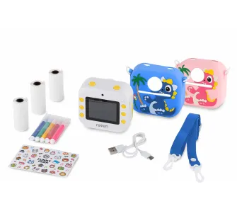 Aparat Raven EAPB001 2 nakładki smycz 3 rolki papieru termicznego flamastry naklejki 6w1 - aparat selfie drukowanie video gry