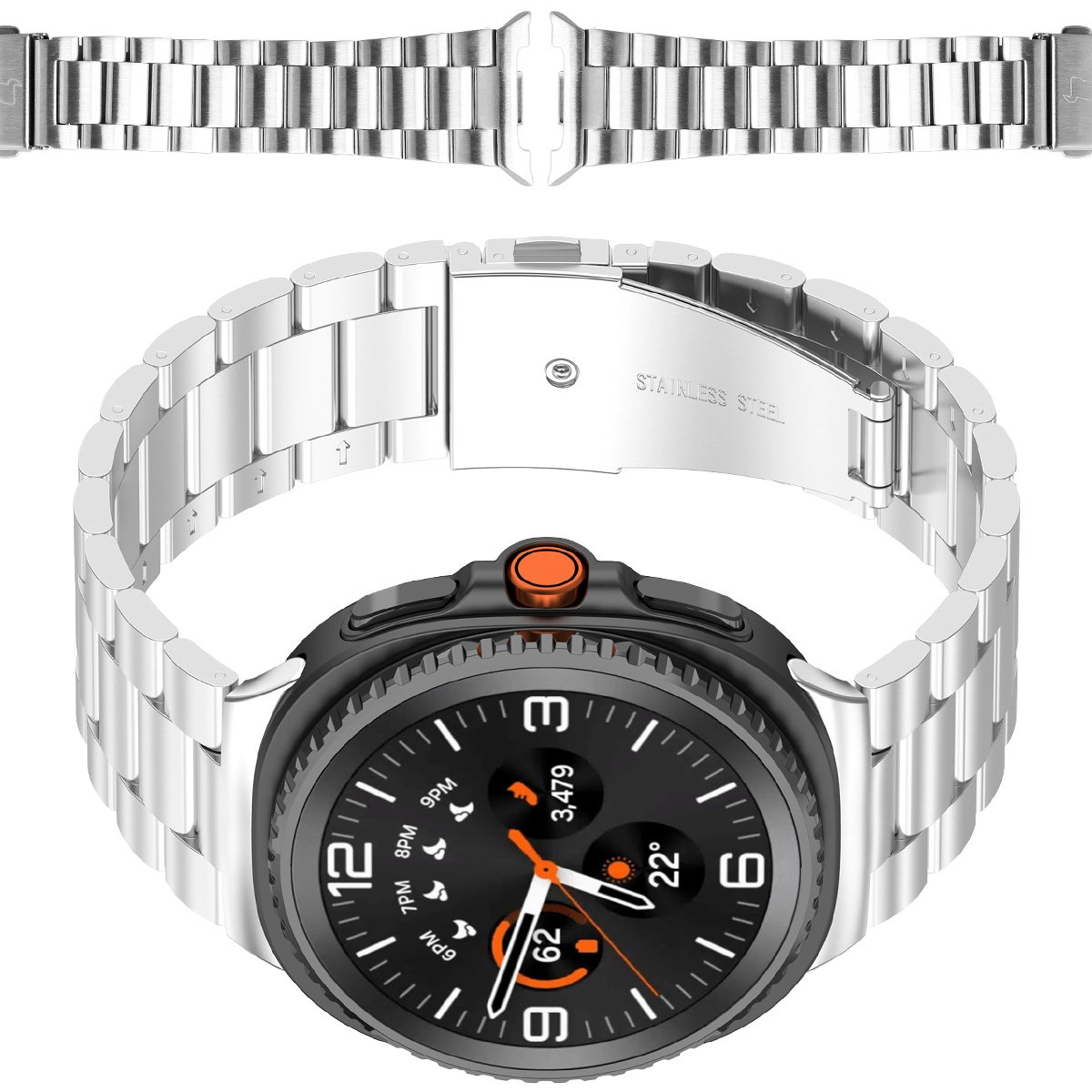 Bransoleta Bizon ze stali nierdzewnej Aura do Galaxy Watch 8 40/44mm Galaxy Watch 8 Classic 46mm Srebrny