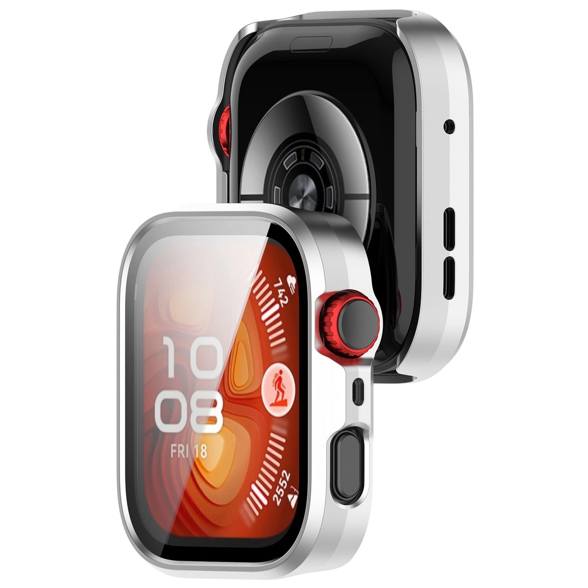 Nakładka na tarczę Bizon ze szkłem do Huawei Watch Fit 4 Pro satynowo srebrny