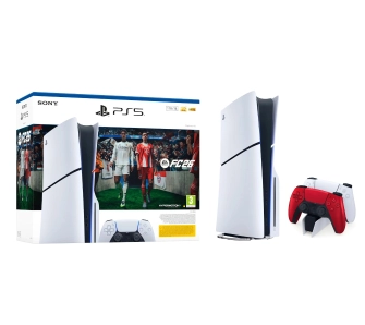 Konsola Sony PlayStation 5 Slim E Chassis (PS5) 1TB z napędem EA SPORTS FC 26+Dodatkowy Pad Wulkaniczna czerwień+Stacja Ładowani