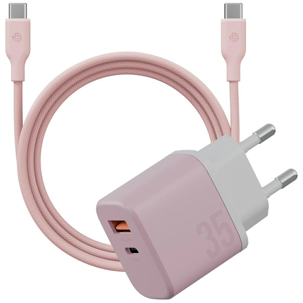 Ładowarka sieciowa Bazic GoPort Velox Kit 1x USB-C 1x USB-A GaN 35W Różowy