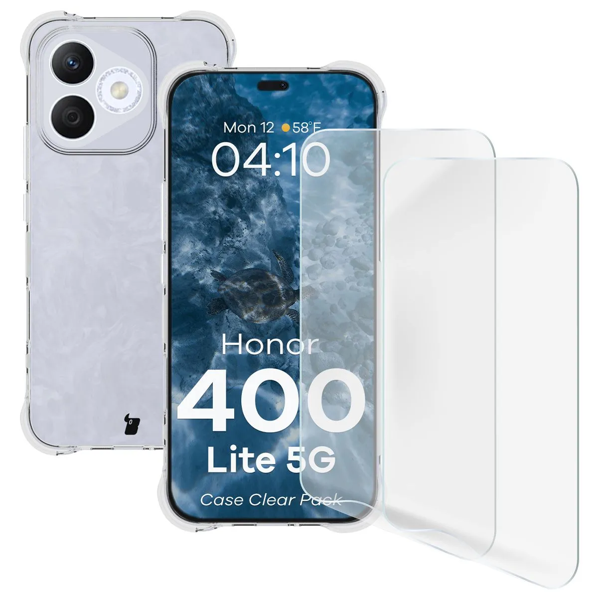 Zestaw ochronny Bizon elastyczne etui Salpa + 2x szkło hartowane Clear Pack do Honor 400 Lite 5G