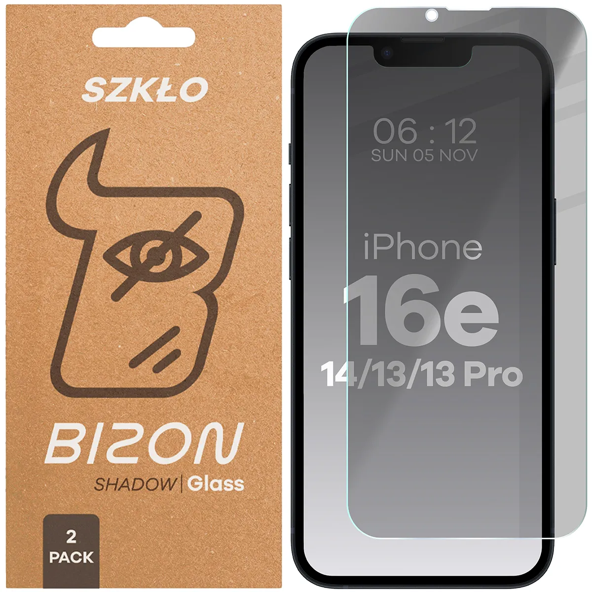 Szkło hartowane Bizon prywatyzujące Clear Shadow Duo do iPhone 16e / 14 / 13 Pro / 13