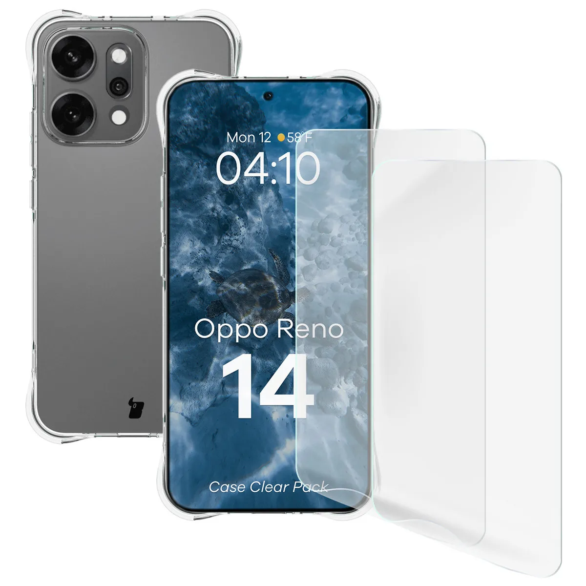 Zestaw ochronny Bizon elastyczne etui Salpa + 2x szkło hartowane Clear Pack do Oppo Reno 14