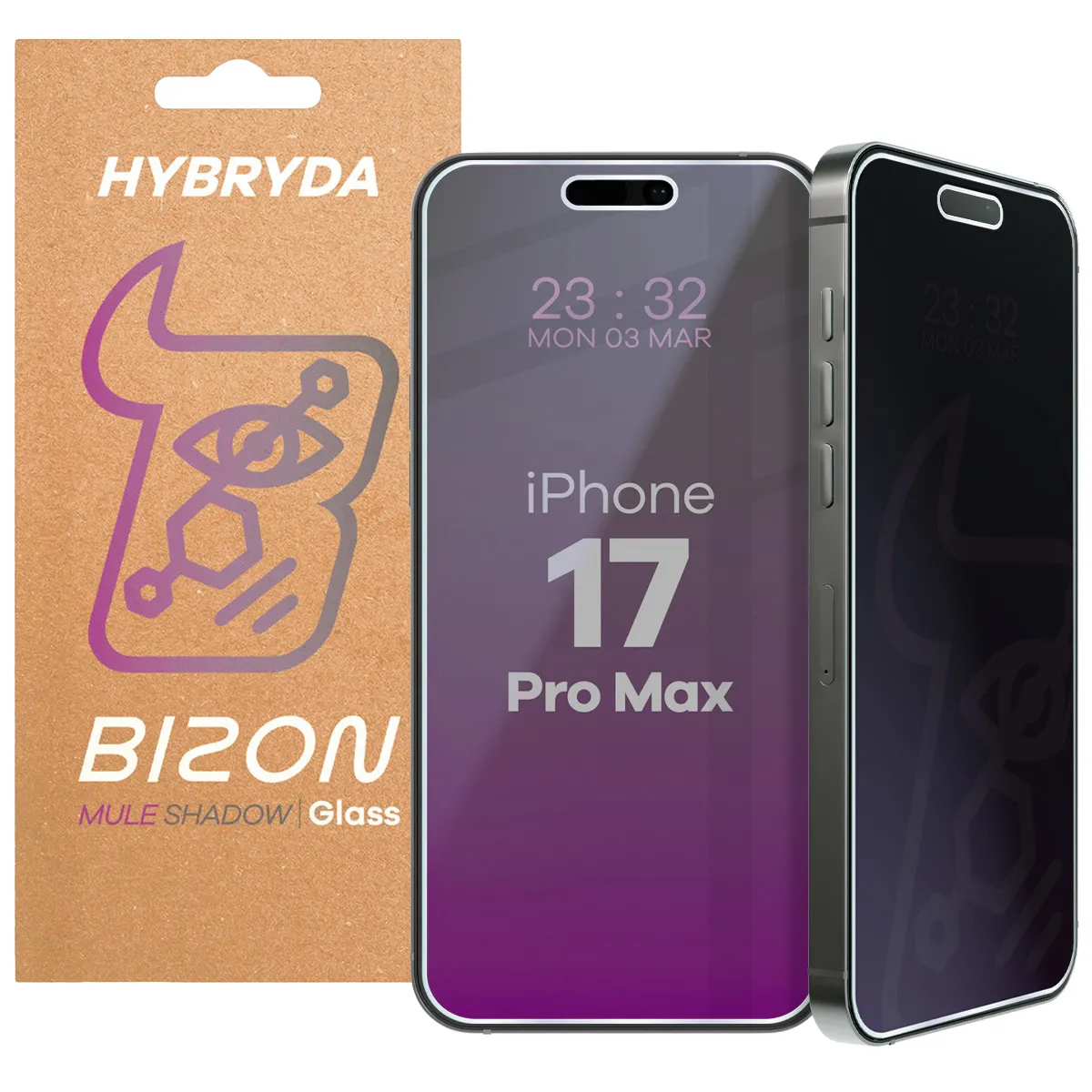 Szkło hybrydowe Bizon Prywatyzujące Mule Shadow do iPhone 17 Pro Max