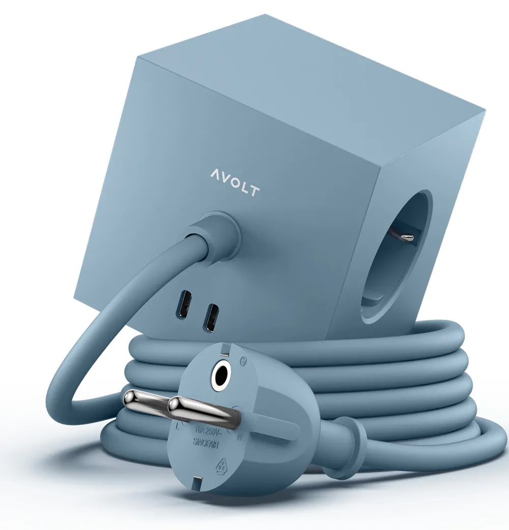 Kostka Avolt 3 gniazda 2x USB-C 1,8m Niebieski
