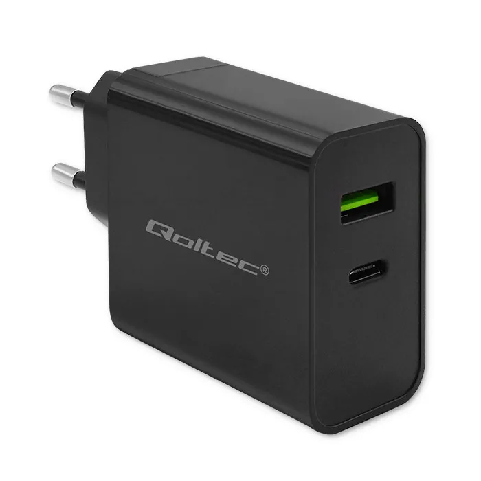 Ładowarka sieciowa Qoltec 52378 Super Quick PD USB-A USB-C 45W Czarny