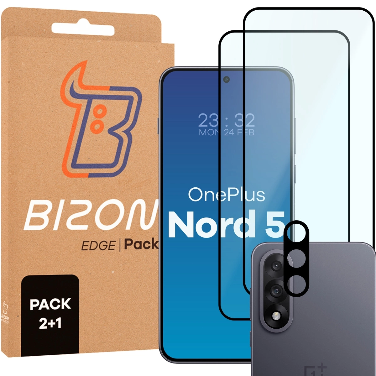 Zestaw ochronny Bizon 2x Szkło + szybka na aparat Edge Pack do OnePlus Nord 5