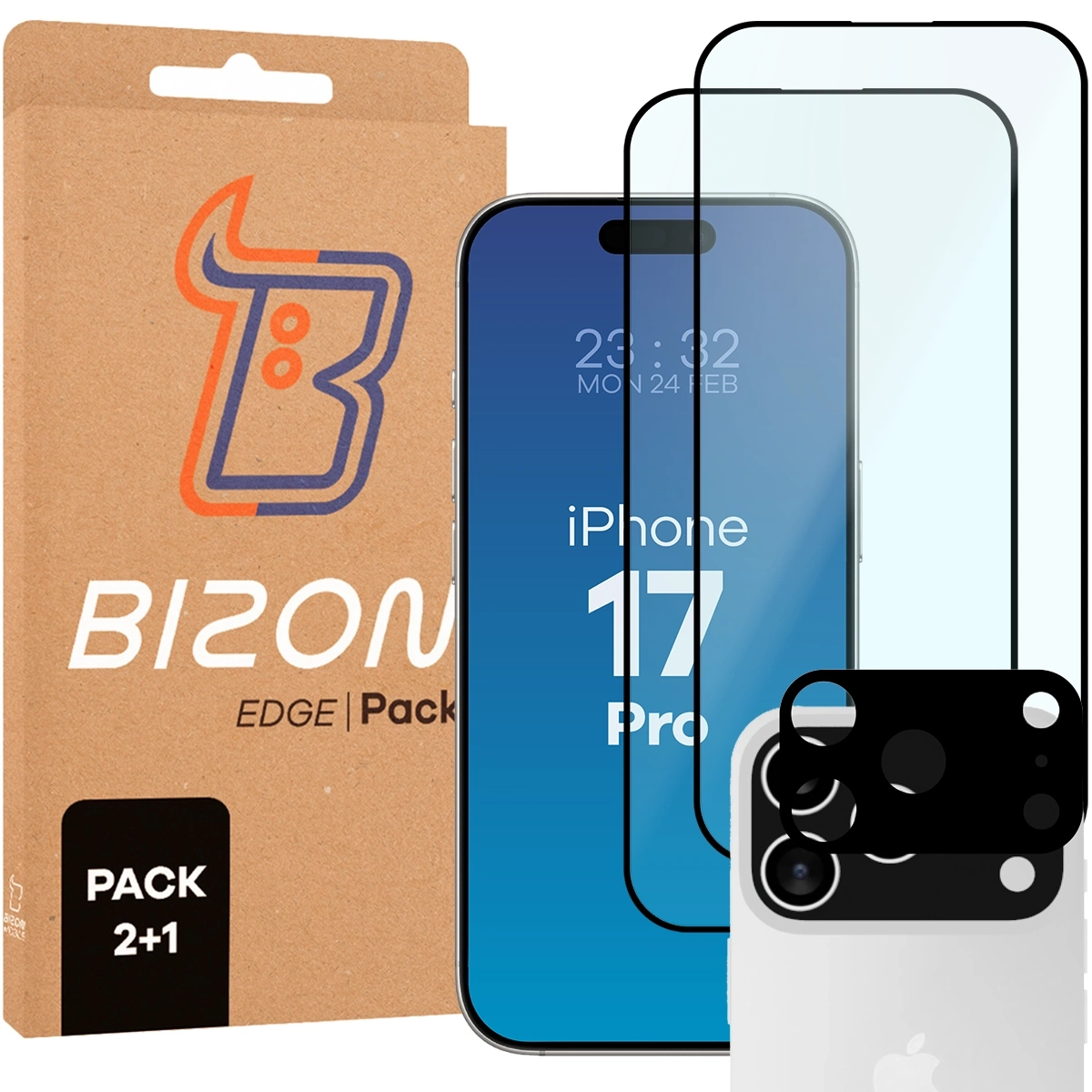 Zestaw ochronny Bizon 2x Szkło + szybka na aparat Edge Pack do iPhone 17 Pro