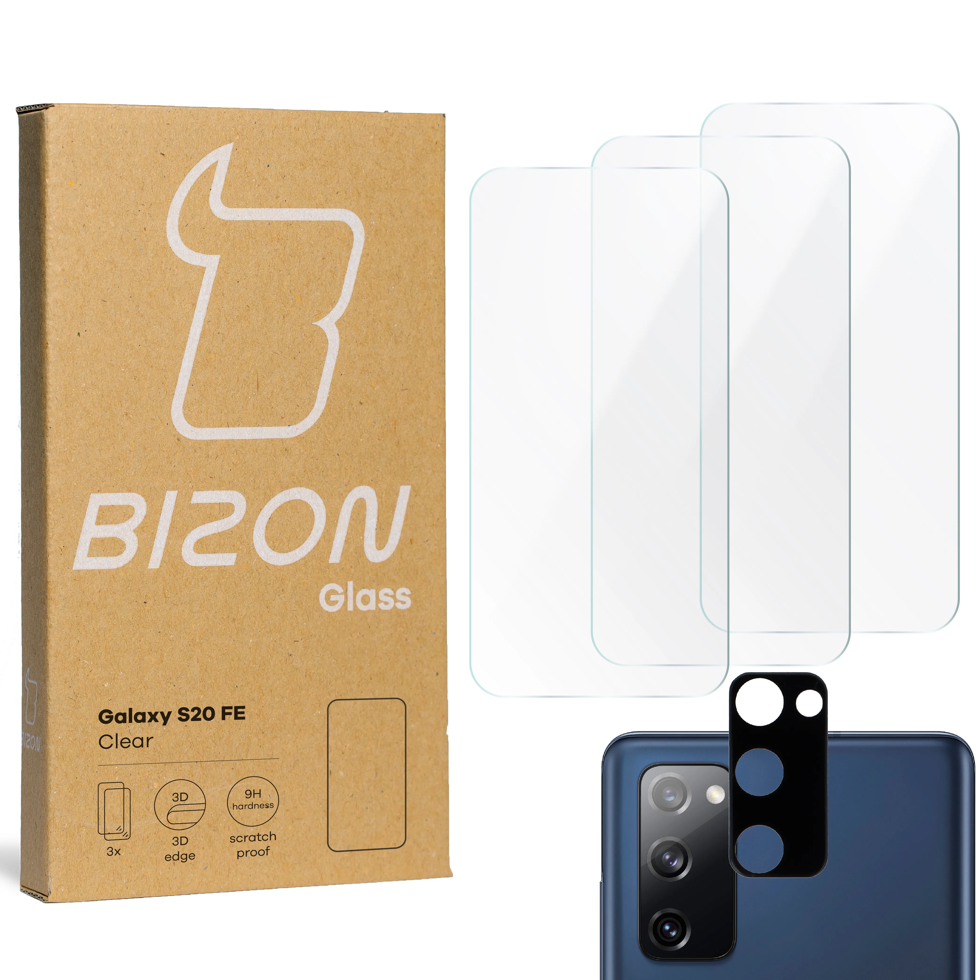 Zestaw ochronny Bizon 3x Szkło hartowane + szybka na aparat Glass Clear Pack do Samsung Galaxy S20 FE
