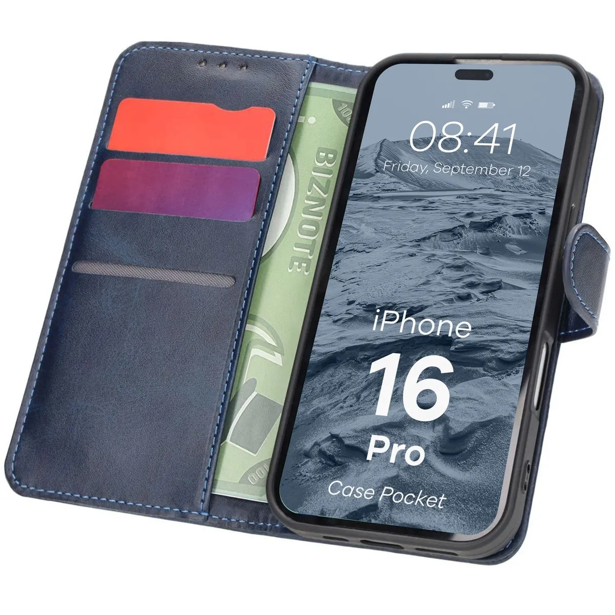 Etui Bizon Pocket do iPhone 16 Pro Granatowy
