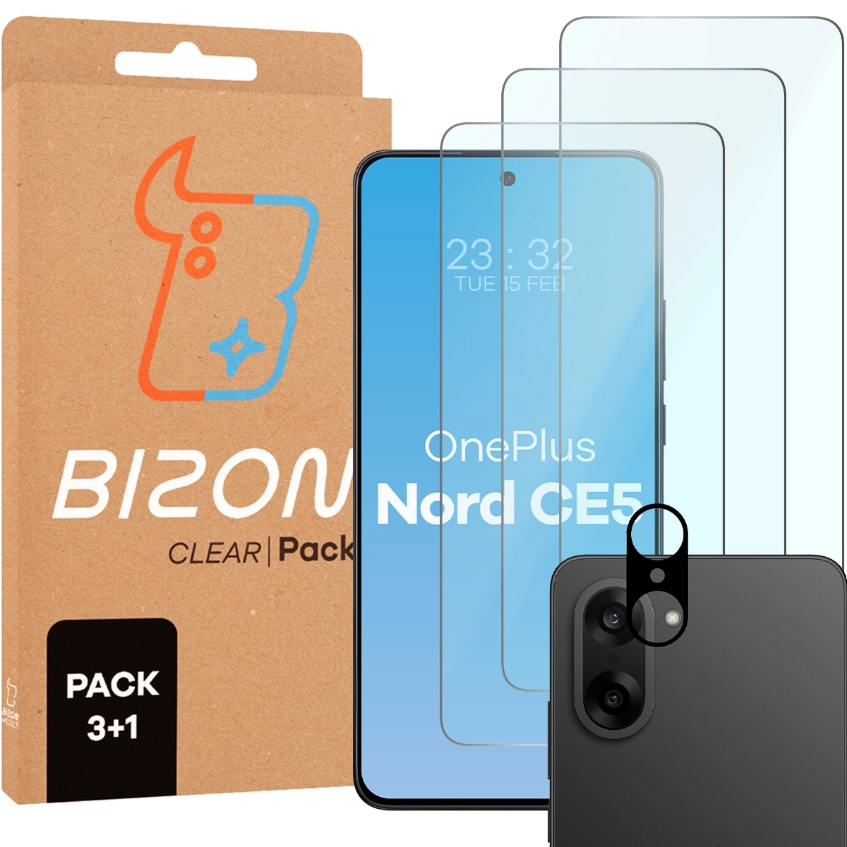 Zestaw ochronny Bizon 3x Szkło hartowane + szybka na aparat Glass Clear Pack do OnePlus Nord CE5 5G