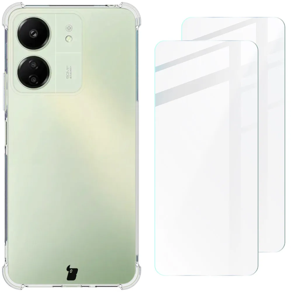 Etui Bizon elastyczne etui + 2x szkło hartowane Clear Pack do Xiaomi Redmi 13 4G