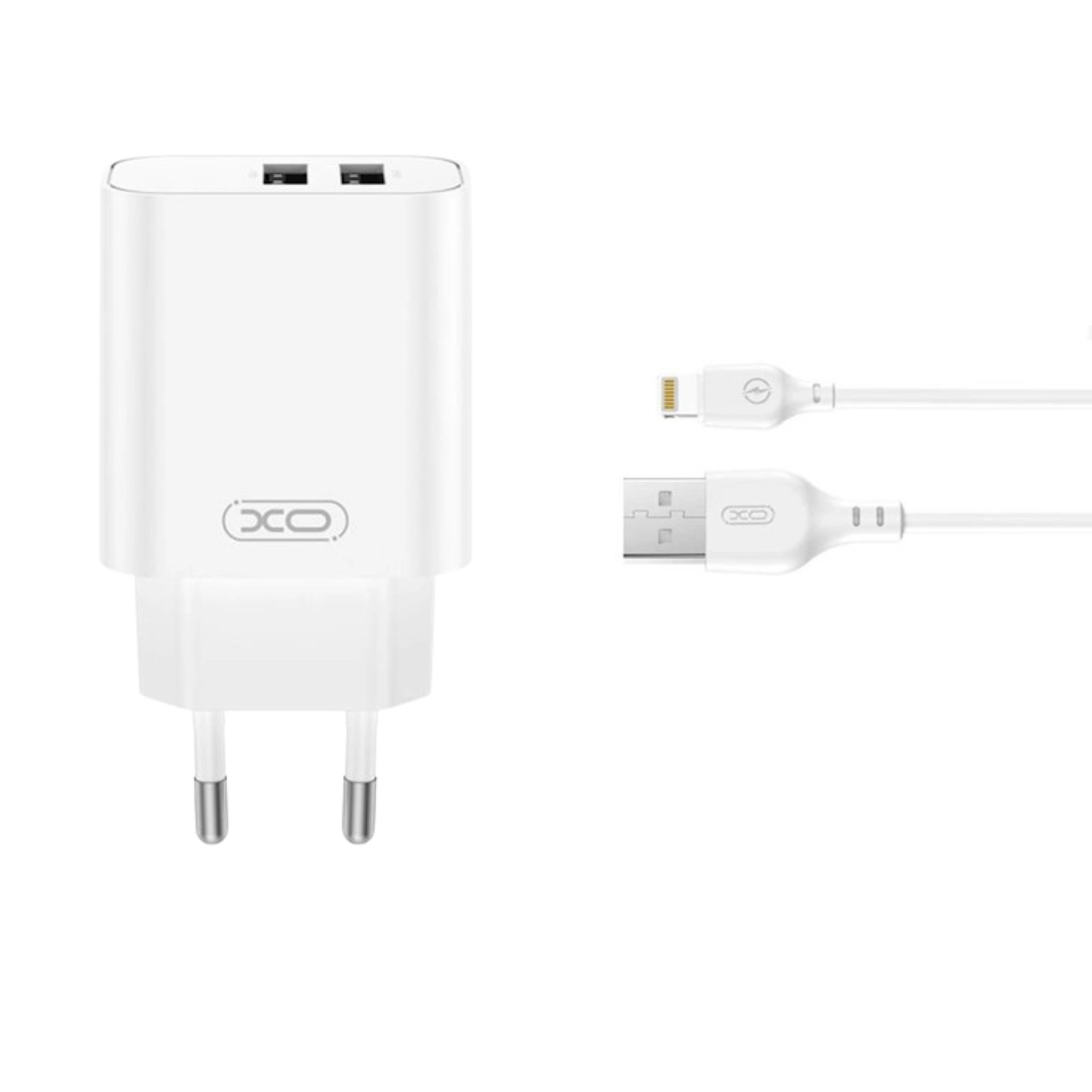 Ładowarka sieciowa XO CE34 2x USB-A Biały + Kabel USB-A do Lightning