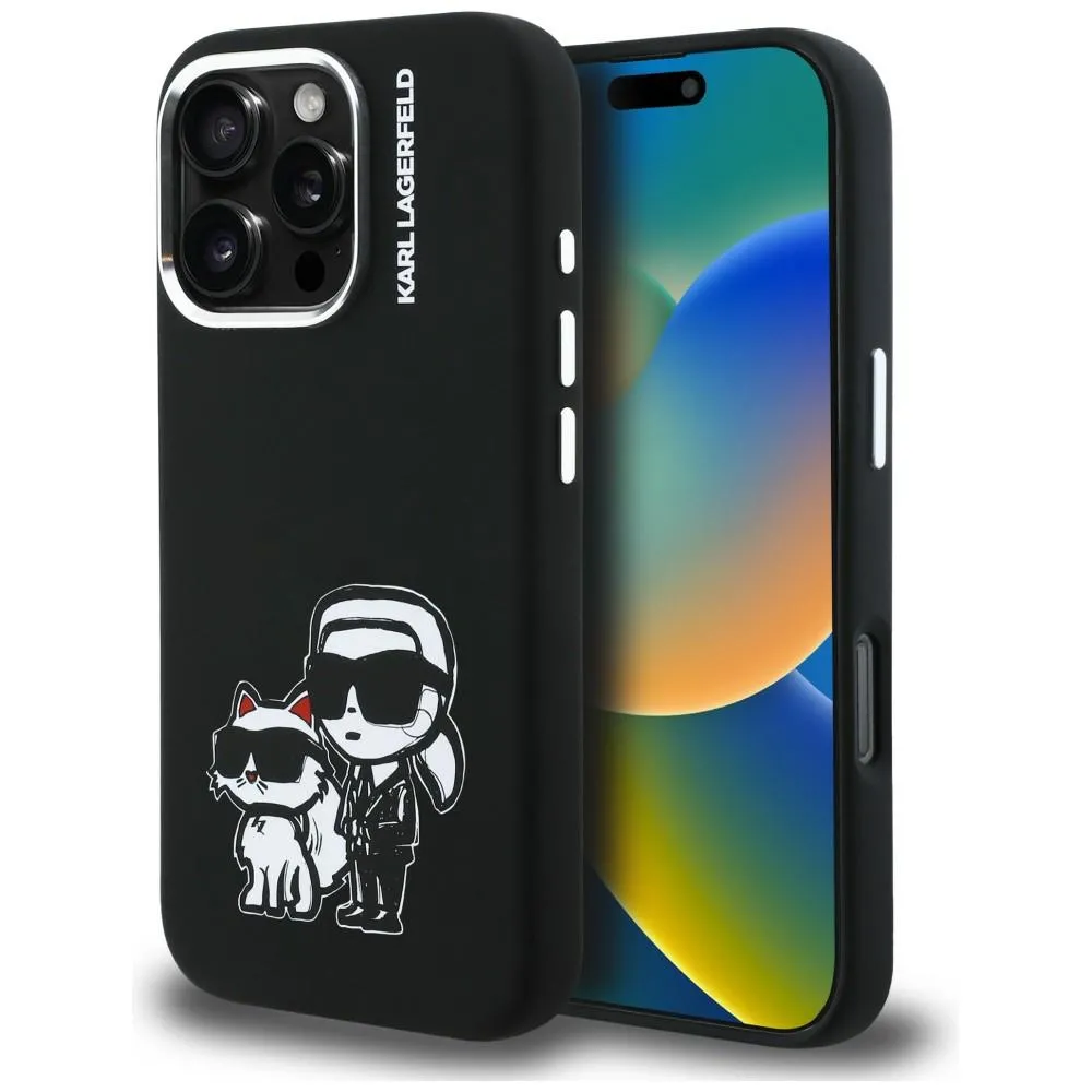 Etui Karl Lagerfeld Silicone Karl&Choupette Sketch MagSafe do iPhone 16 Pro Max Czarny