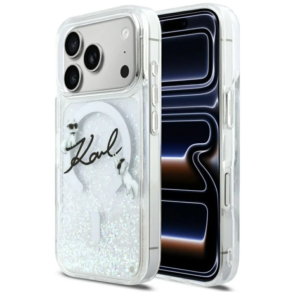Etui Karl Lagerfeld Liquid Glitter Karl Script Logo MagSafe do iPhone 17 Pro Przezroczysty