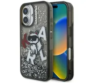 Karl Lagerfeld Liquid Glitter Choupette Logo do iPhone 16 Czarny