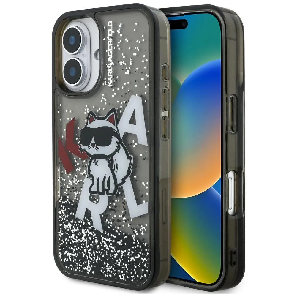 Etui Karl Lagerfeld Liquid Glitter Choupette Logo do iPhone 16 Czarny