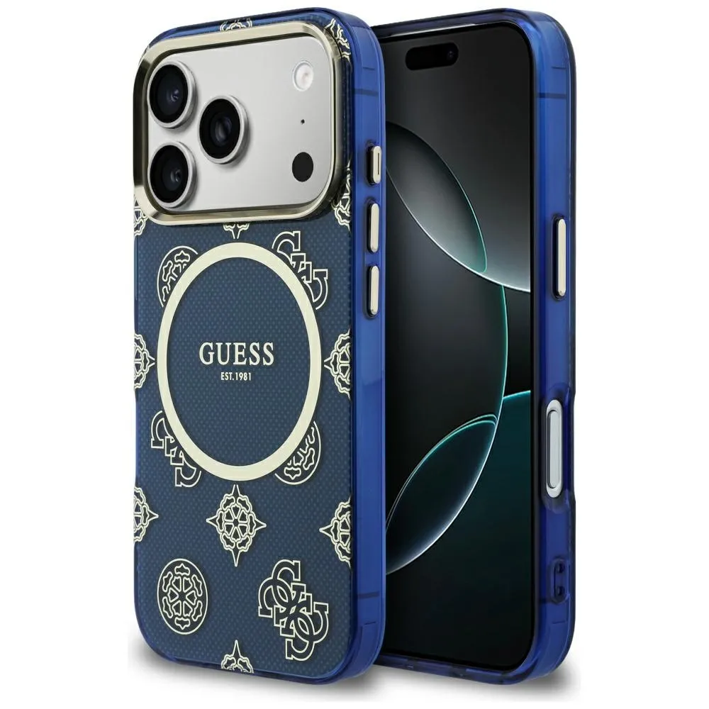 Etui Guess IML Peony Dot MagSafe do iPhone 17 Pro Niebieski