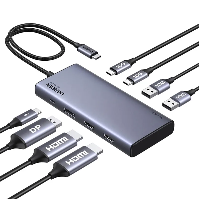 Hub USB UGREEN CM639 8w1 HDMI DP USB PD USB-C Szary