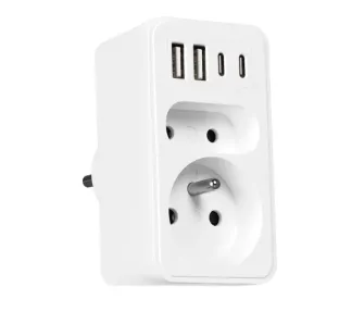 Rozgałęziacz Vayox VA0374 2 gniazda 2x USB-A 2x USB-C Biały