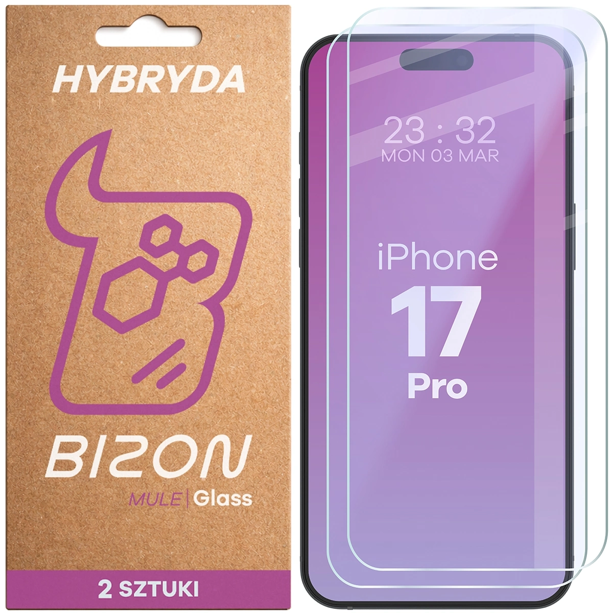 Szkło hybrydowe Bizon elastyczne Glass Mule Duo do iPhone 17 Pro 2 sztuki
