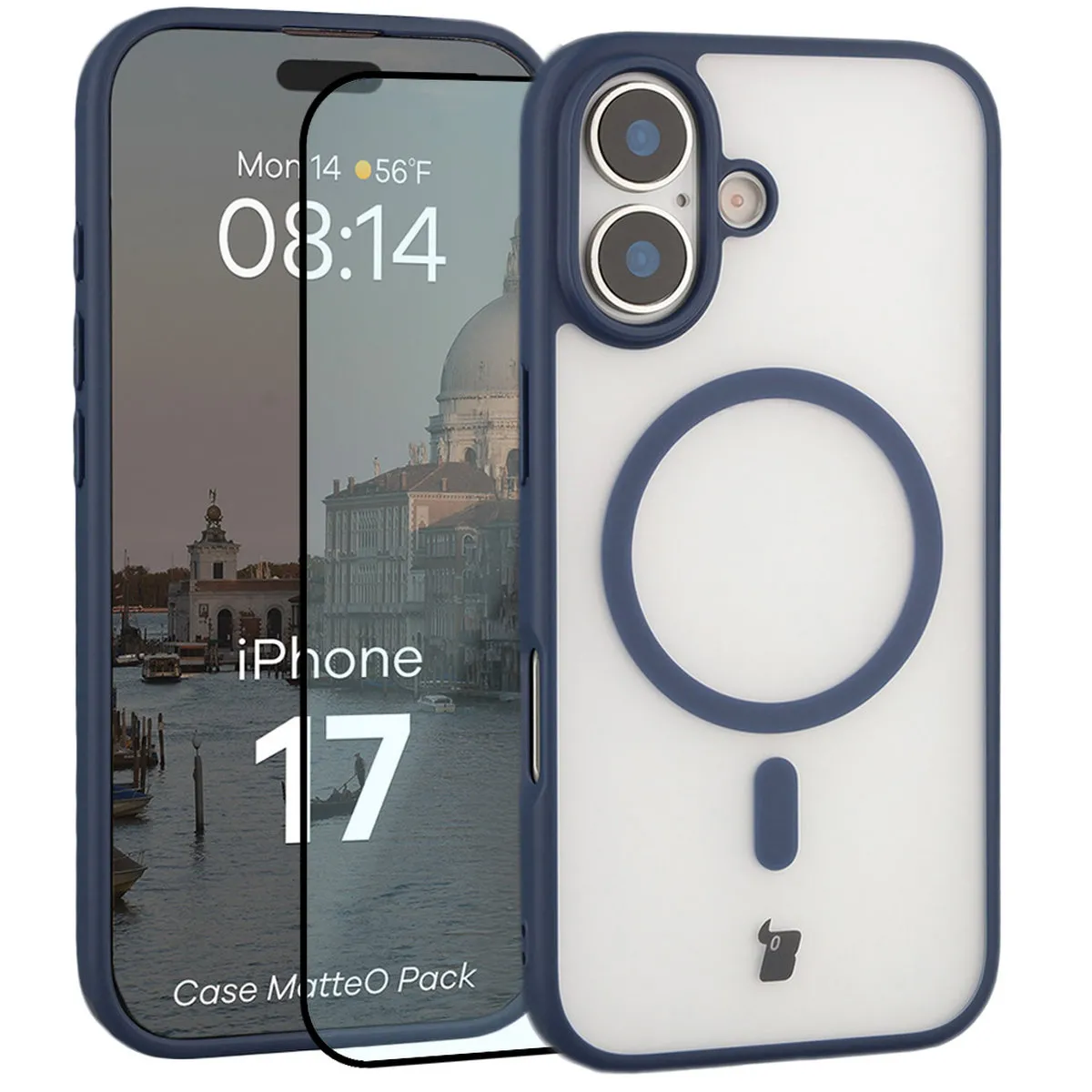 Szkło hartowane Bizon Case MatteO Pack do iPhone 17 Granatowy