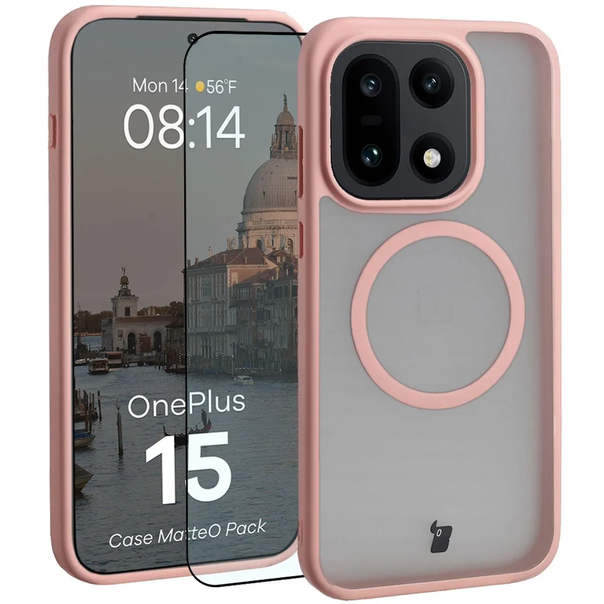 Szkło hartowane Bizon Case MatteO Pack do OnePlus 15 Jasnoróżowy
