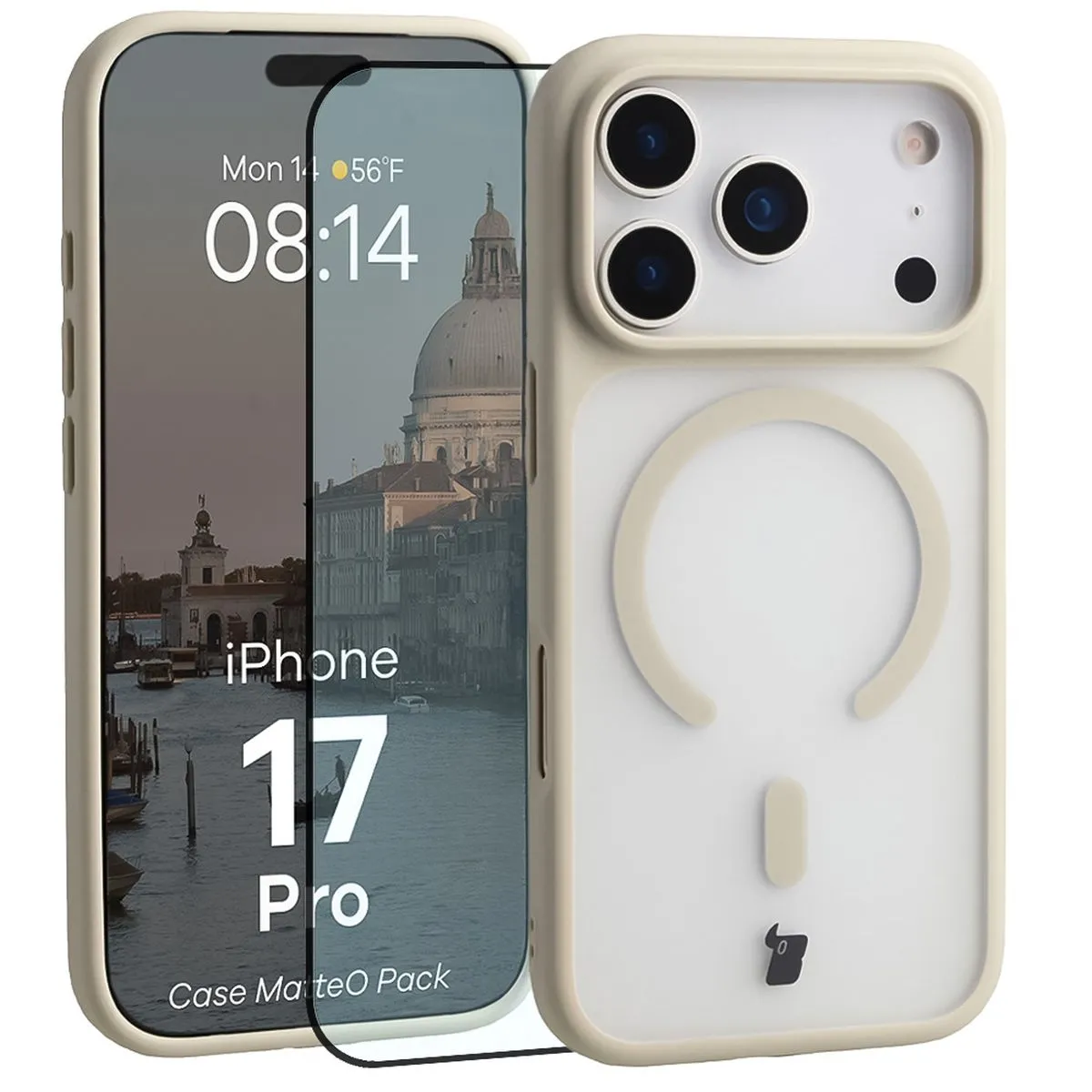 Szkło hartowane Bizon Case MatteO Pack do iPhone 17 Pro Beżowy