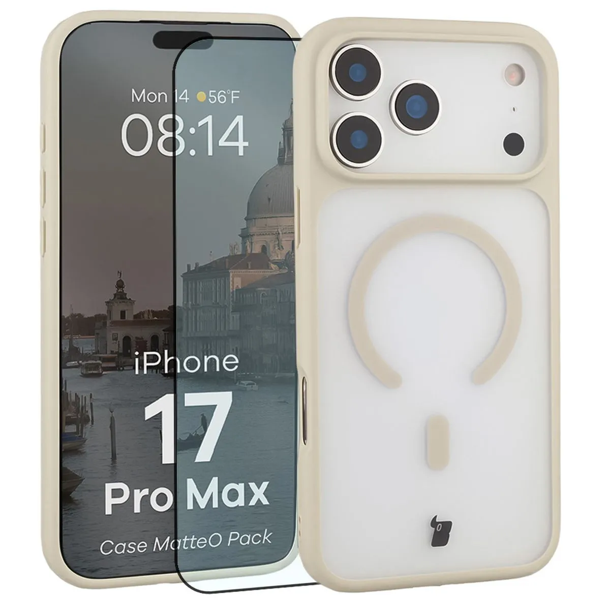 Szkło hartowane Bizon Case MatteO Pack do iPhone 17 Pro Max Beżowy