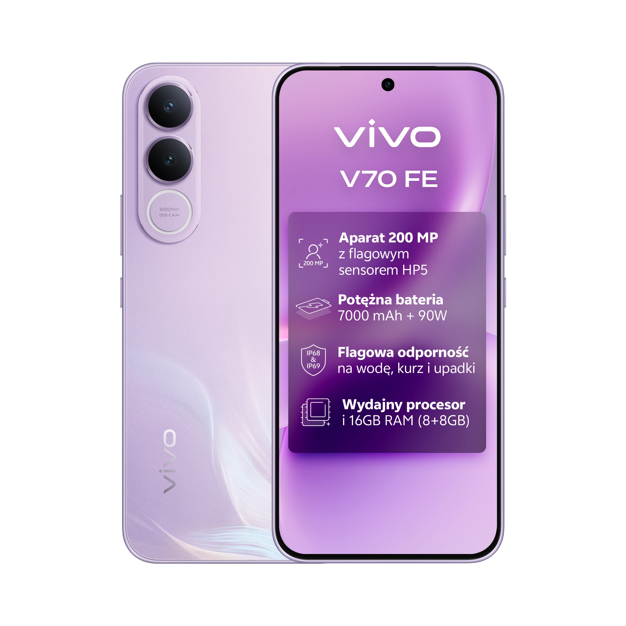 Smartfon vivo V70 FE 5GB 8/256GB 6,83" 120Hz 200Mpix Fioletowy